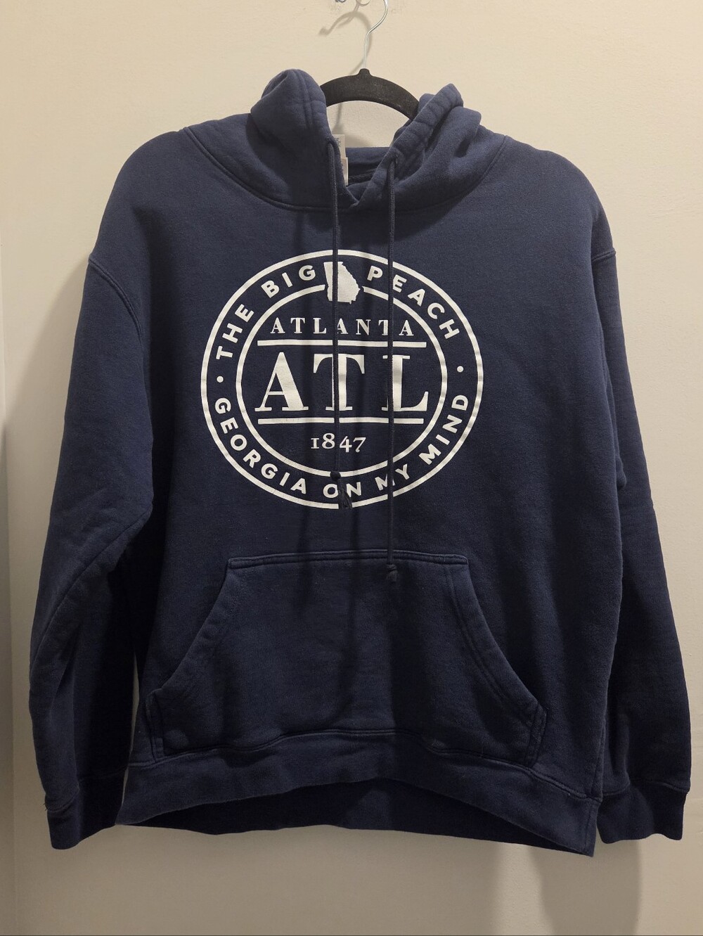 Delta Fleece Navy Atlanta GA Hoodie with White Graphic